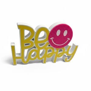 "Be Happy" Smiley Face Wood Decor Multicolor